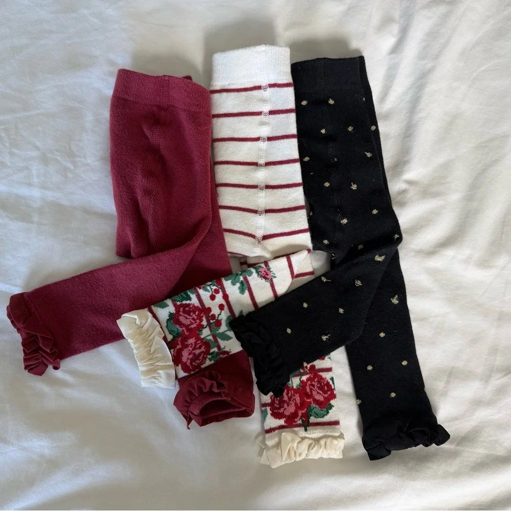 Ruffle Butts Burgundy, White, and Black Footless Tights Bundle
